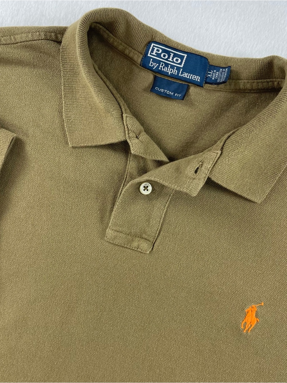 Polo Ralph Lauren Polo Shirt Mens XL Beige Cotton Short Sleeve Custom Fit Preppy